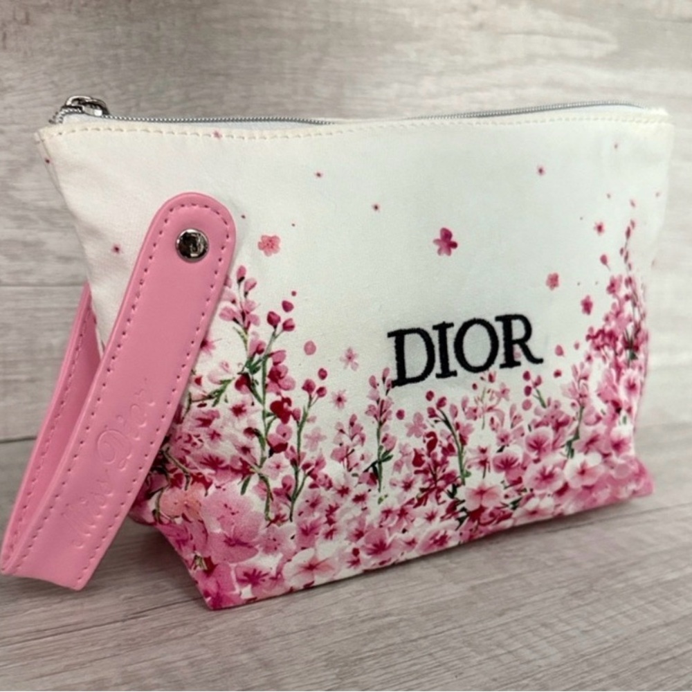 Dior Beauty✨🩷🌸White Canvas Cosmetic Pouch with Pink Floral Print - Picture 2 of 5